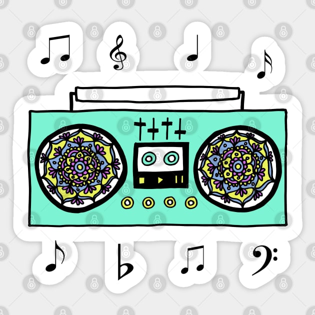 90s Boombox Radio Mandala Sticker by julieerindesigns